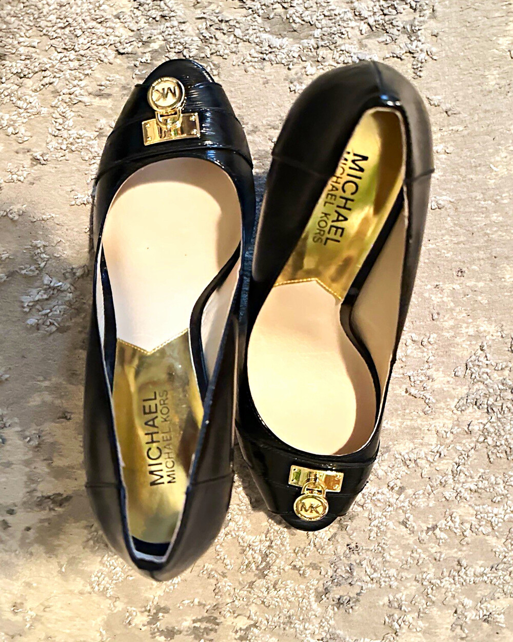 Michael Kors Women’s Black Leather Logo Slip-On Round Toe Wedge Heel Pumps 9M